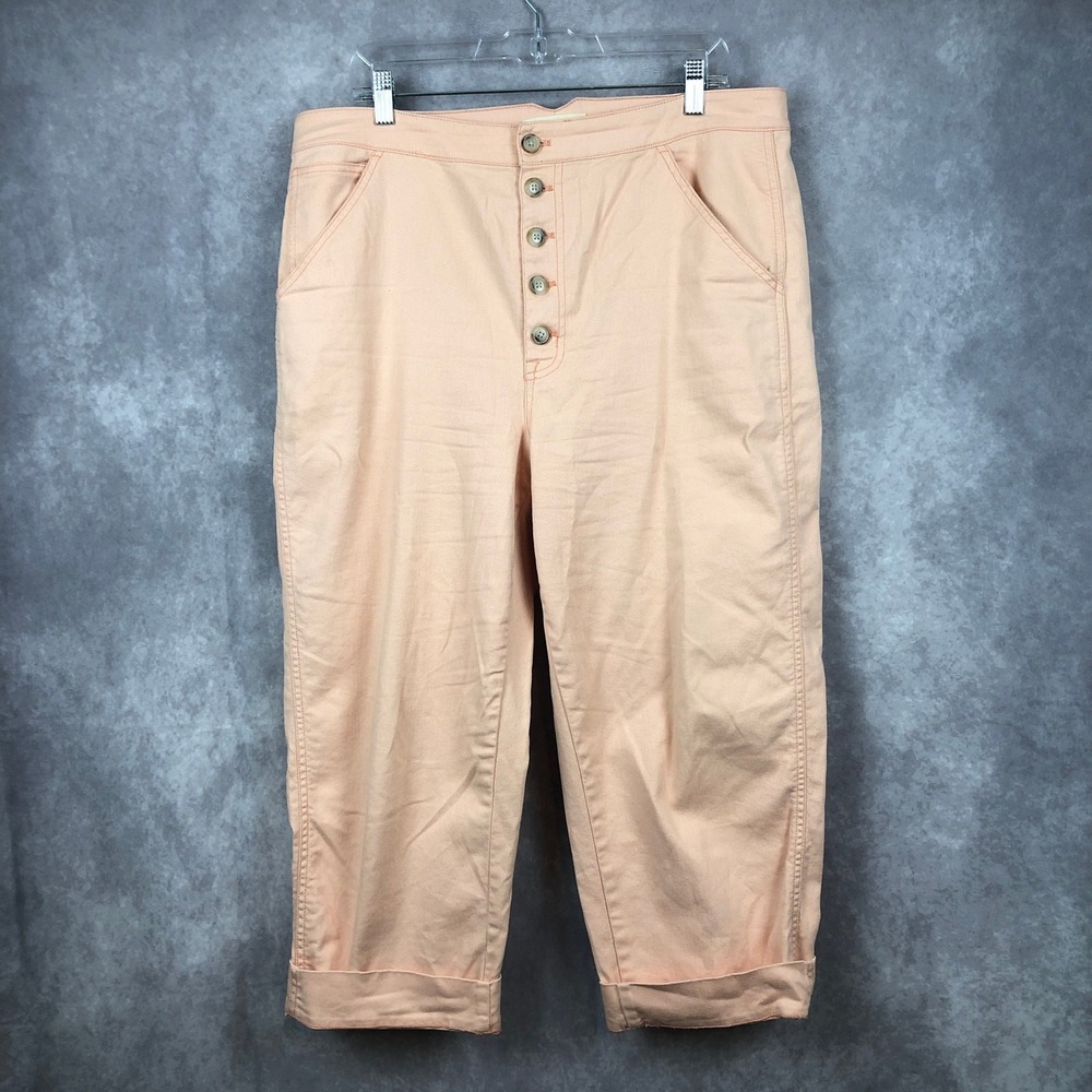 Madewell Greenwich‎ Relaxed Pants Womens 32 Pink Cuffed Buttonfly Cotton Stretch